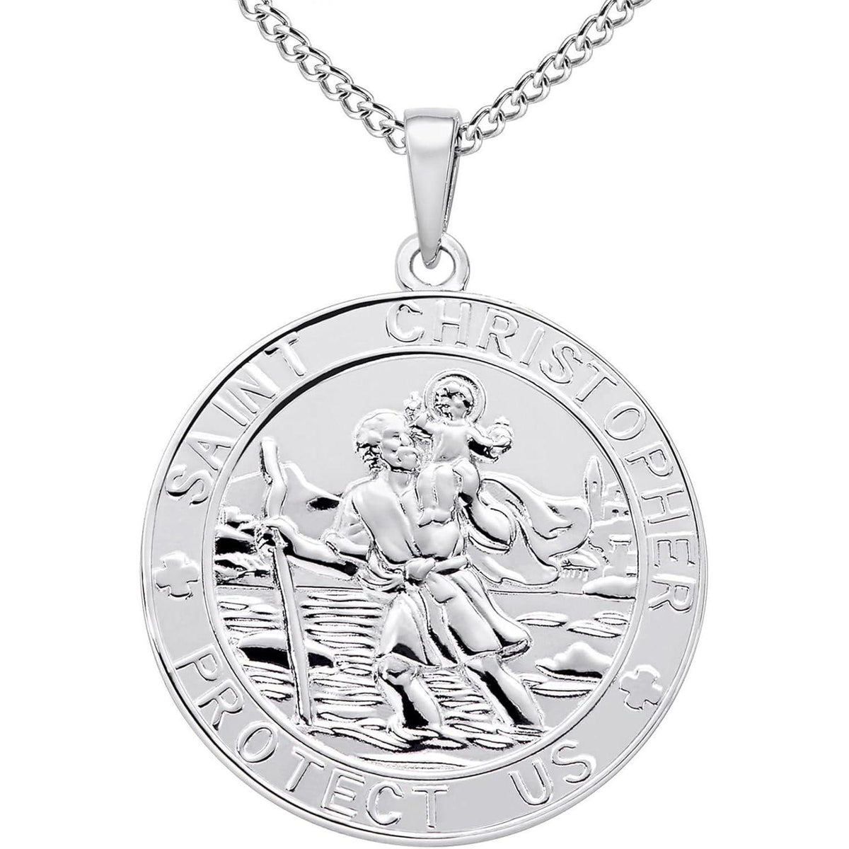 Heiliger Christophorus Kette 925 Sterling Silber 60cm Medaille