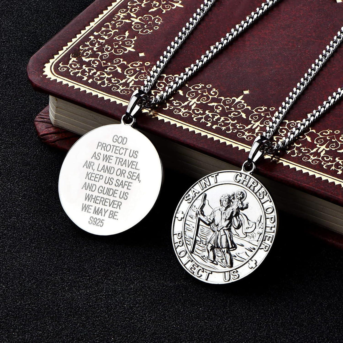 Heiliger Christophorus Kette 925 Sterling Silber 60cm Medaille