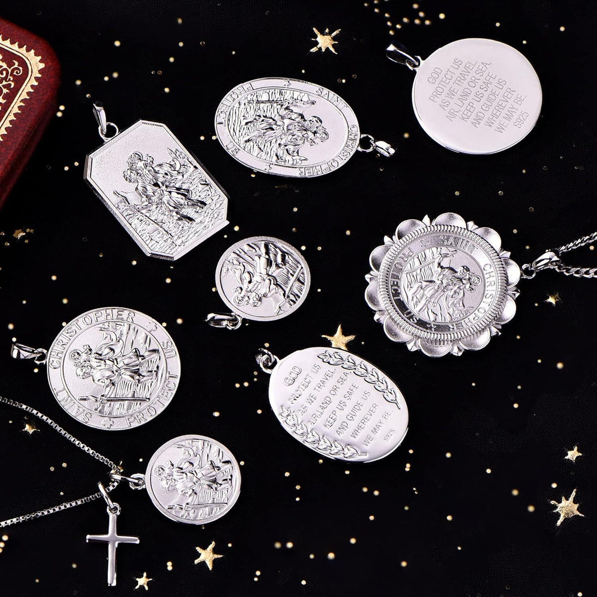 Heiliger Christophorus Kette 925 Sterling Silber 60cm Medaille
