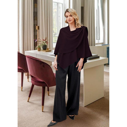 Damen Poncho Strick Cape Cardigan Einheitsgröße Burgunderrot
