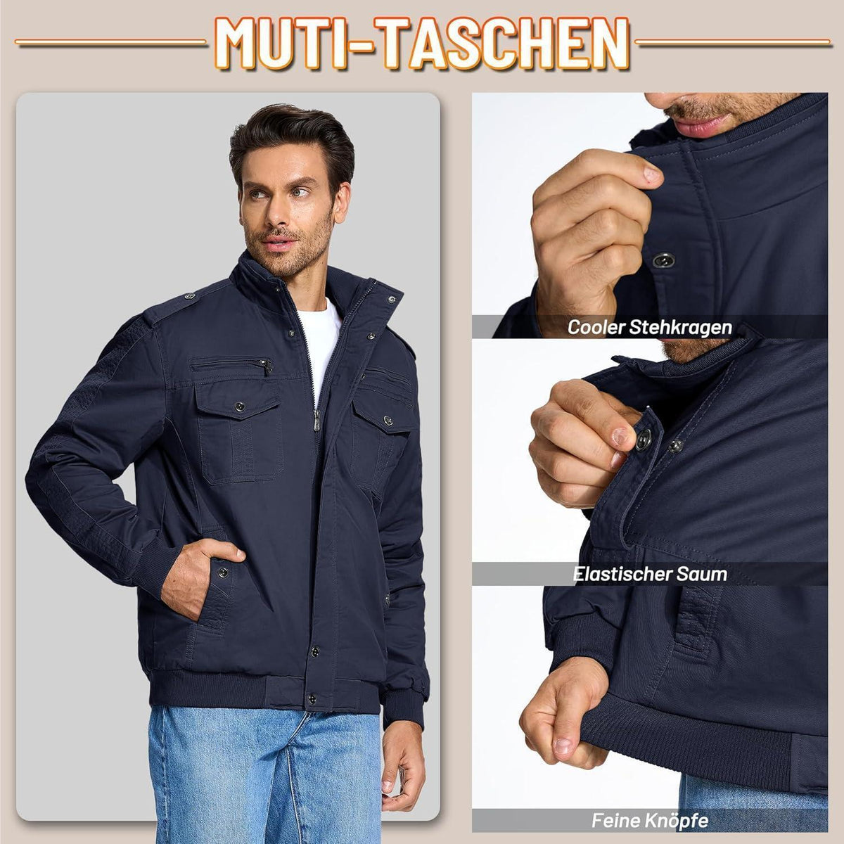 Herren Winterjacke Sherpa gefüttert Dunkelblau 3XL