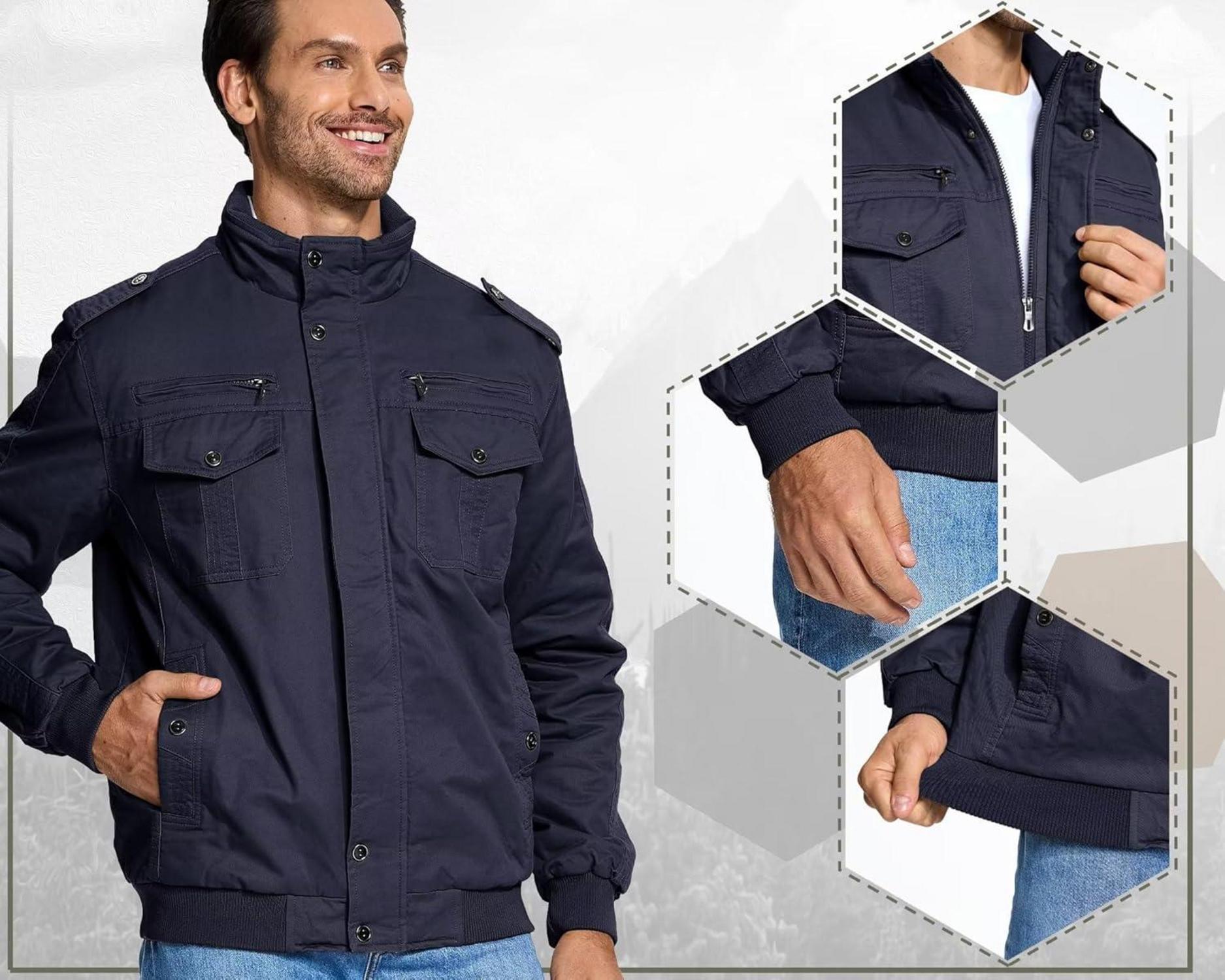 Herren Winter Fleecejacke Sherpa gefüttert Militär Cargo Mantel Blau S