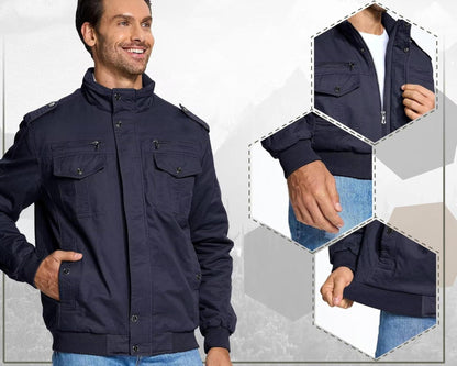 Herren Winter Fleecejacke Sherpa gefüttert Militär Cargo Mantel Blau S