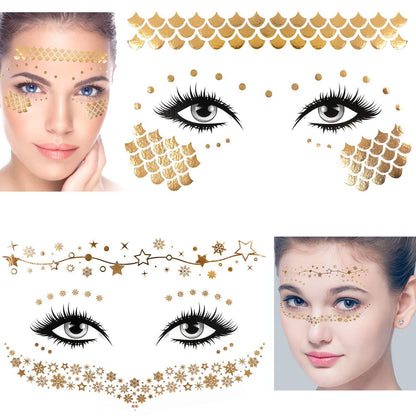 Tattoo Aufkleber Metallic Flash Tattoos Face Gesicht Gold Fasching Karneval Party Make-up