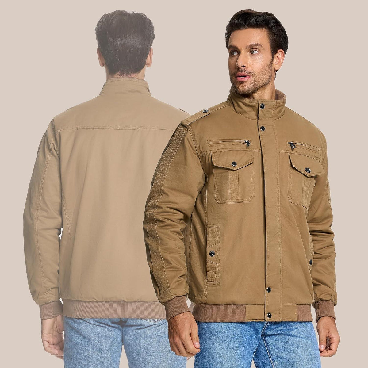Herren Winterjacke Sherpa gefüttert Khaki XL