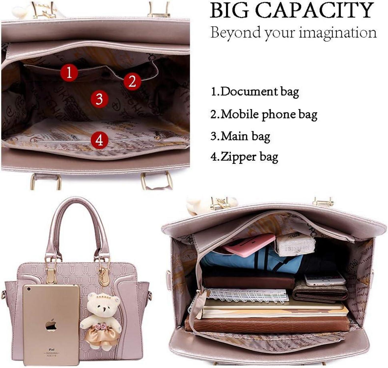 Pahajim Damen Handtaschen Set 4-teilig PU Leder Elegant Modern Grey