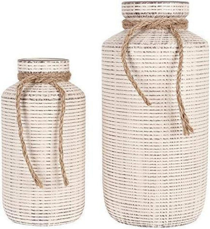 Rustikale Keramikvasen mit Hanfseil, 2er Set für Home