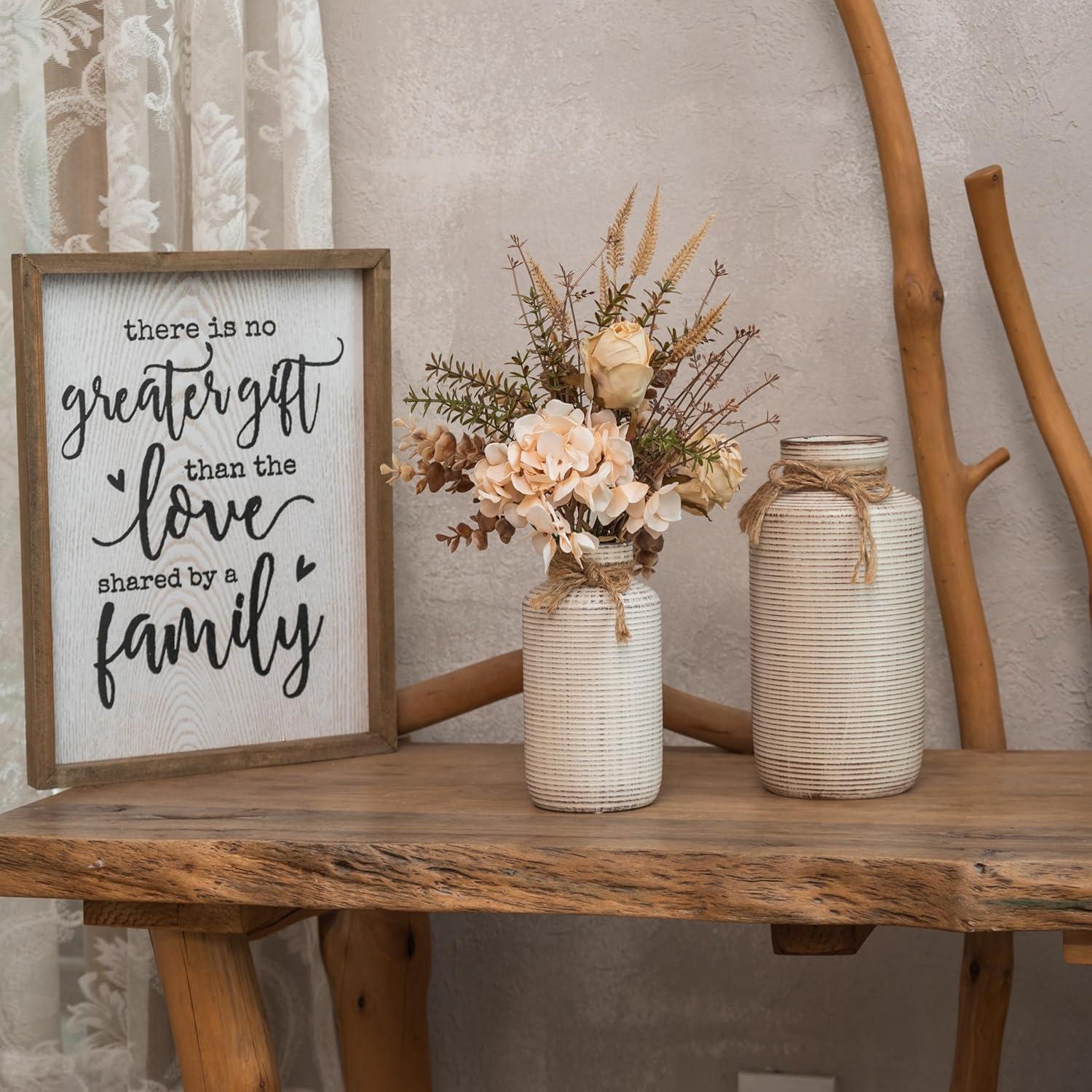 Rustikale Keramikvasen mit Hanfseil, 2er Set Landhausstil 19/26 cm