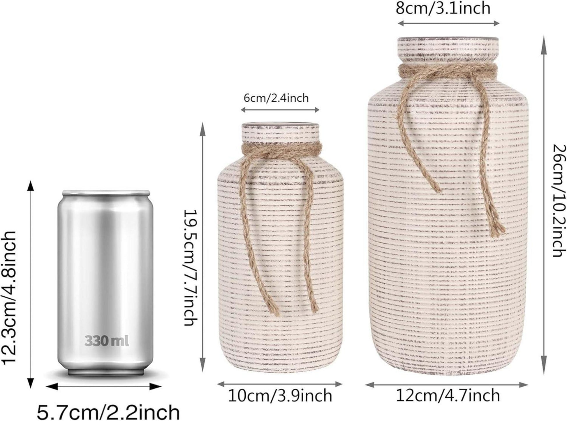 Rustikale Vasen mit Hanfseil aus Keramik, 2er Set für Home Decor