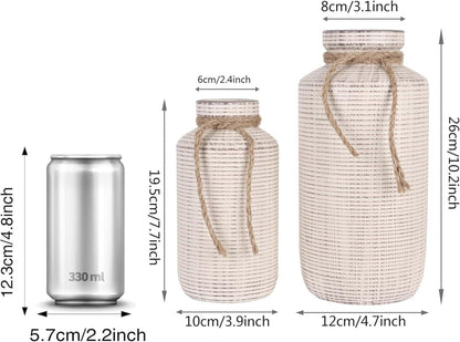 Rustikale Vasen mit Hanfseil aus Keramik, 2er Set für Home Decor