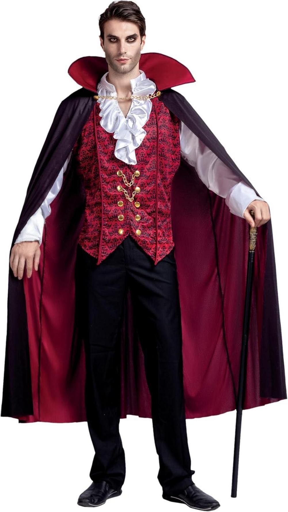 Deluxe Vampir Halloween Kostüm Herren Rollenspiel Rot XL