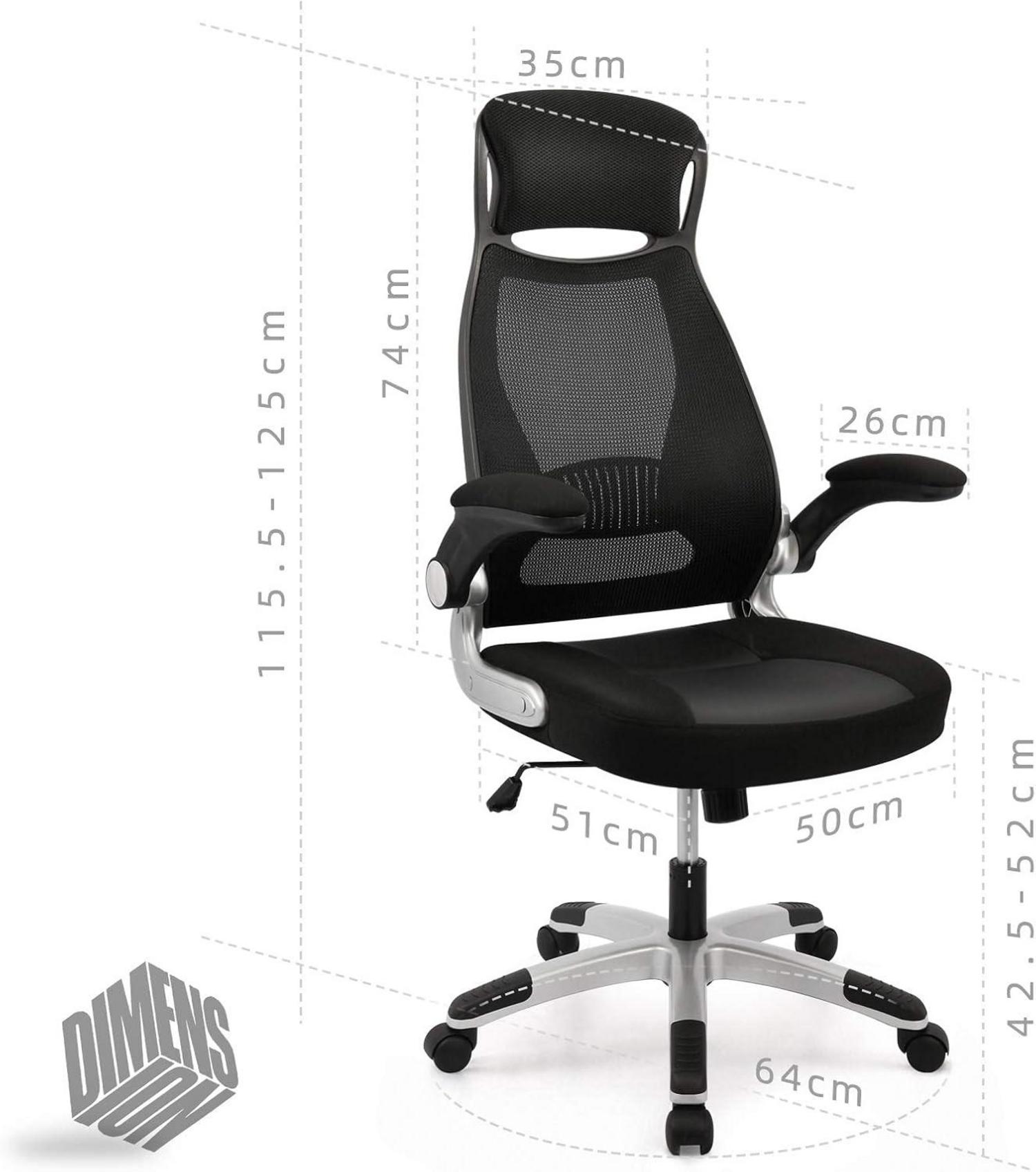 Ergonomischer Bürostuhl Atmungsaktiv Schwarz mit Lendenwirbelstütze