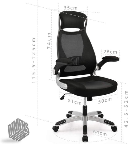 Ergonomischer Bürostuhl Atmungsaktiv Schwarz mit Lendenwirbelstütze