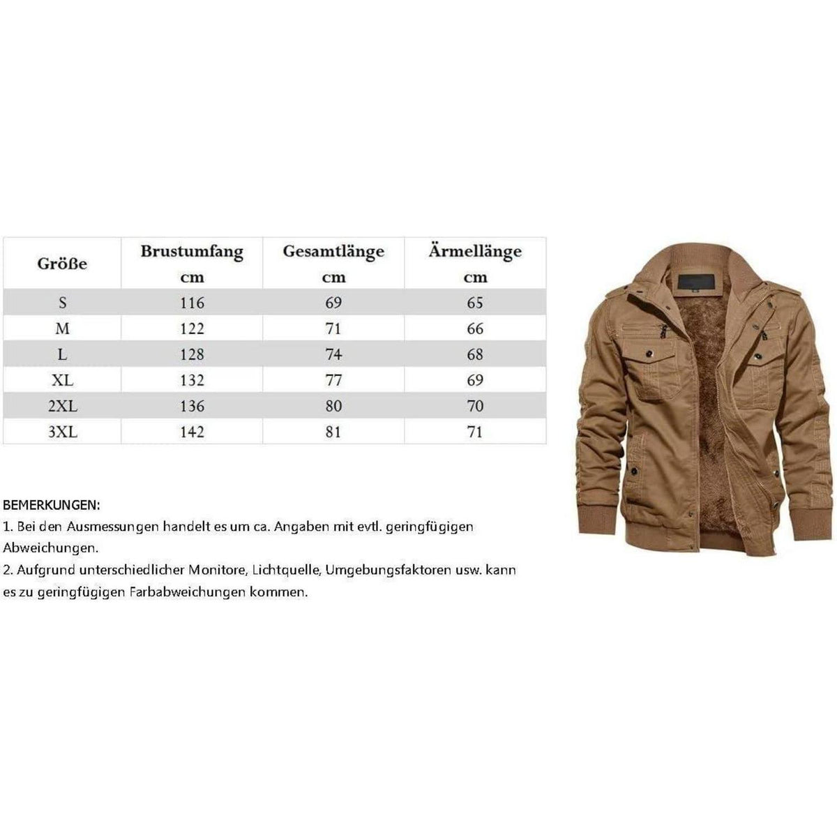 Herren Winterjacke Sherpa gefüttert Khaki M