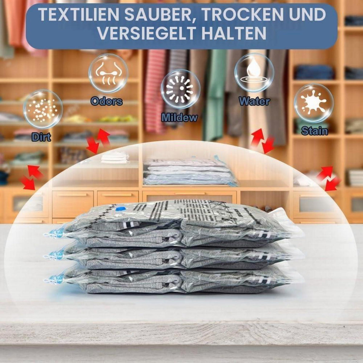 Vakuumbeutel Set 6er Pack – Platzsparende Aufbewahrung für Kleidung