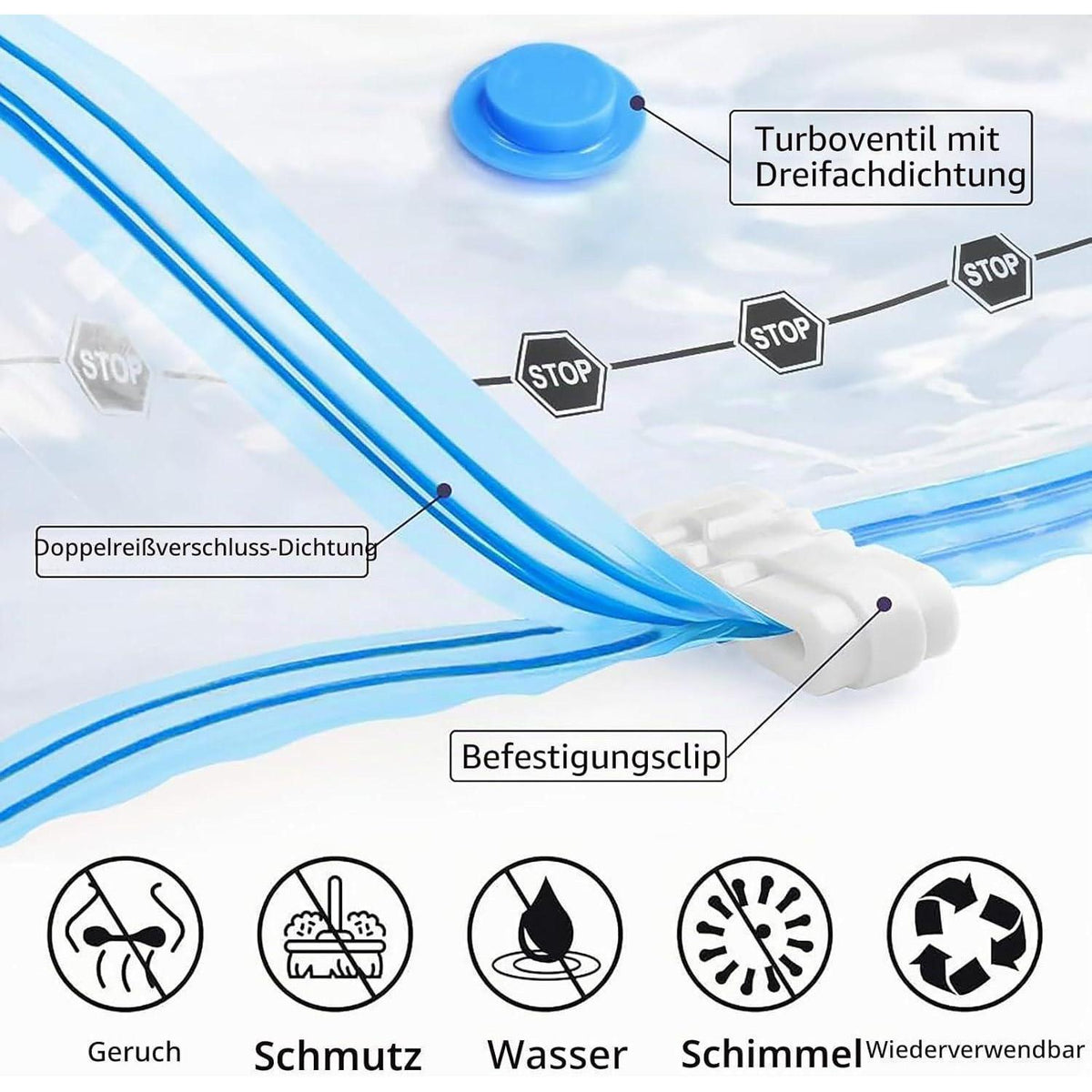 Vakuumbeutel Set 6er Pack – Platzsparende Aufbewahrung für Kleidung