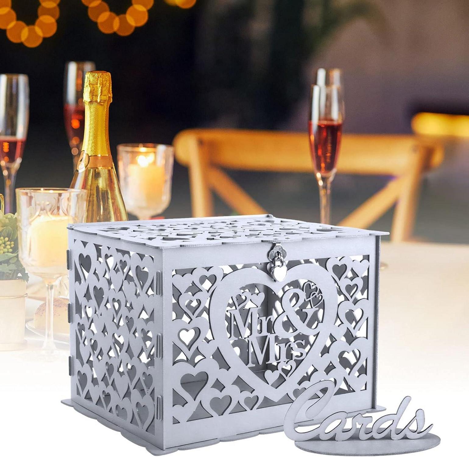 Vintage Hochzeit Geschenkkartenbox aus Holz mit Schloss Schlitz