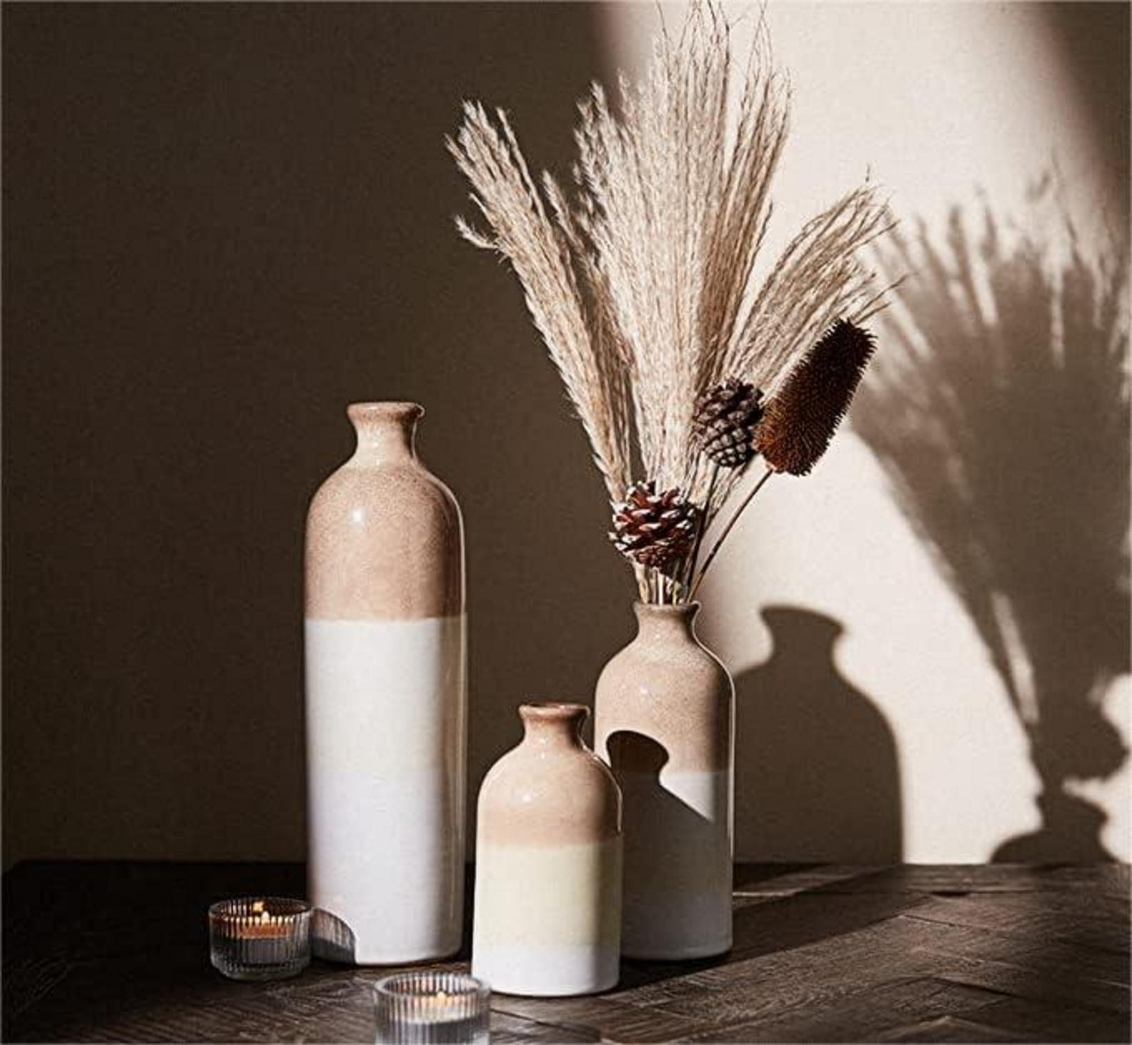 Beige Keramik Vase Set 3er Vintage Blumenvase Wohnzimmer Deko