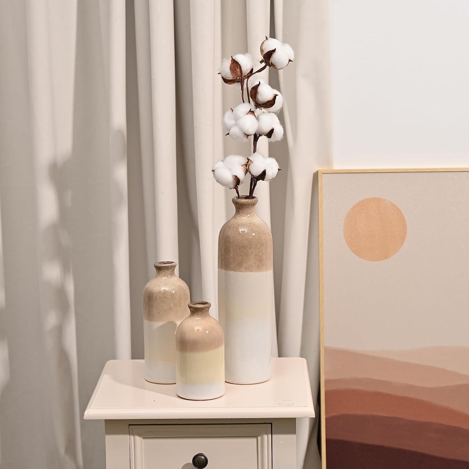 Beige Vintage Blumenvase Set 3er 25/19,5/13,5cm Wohnzimmer Deko