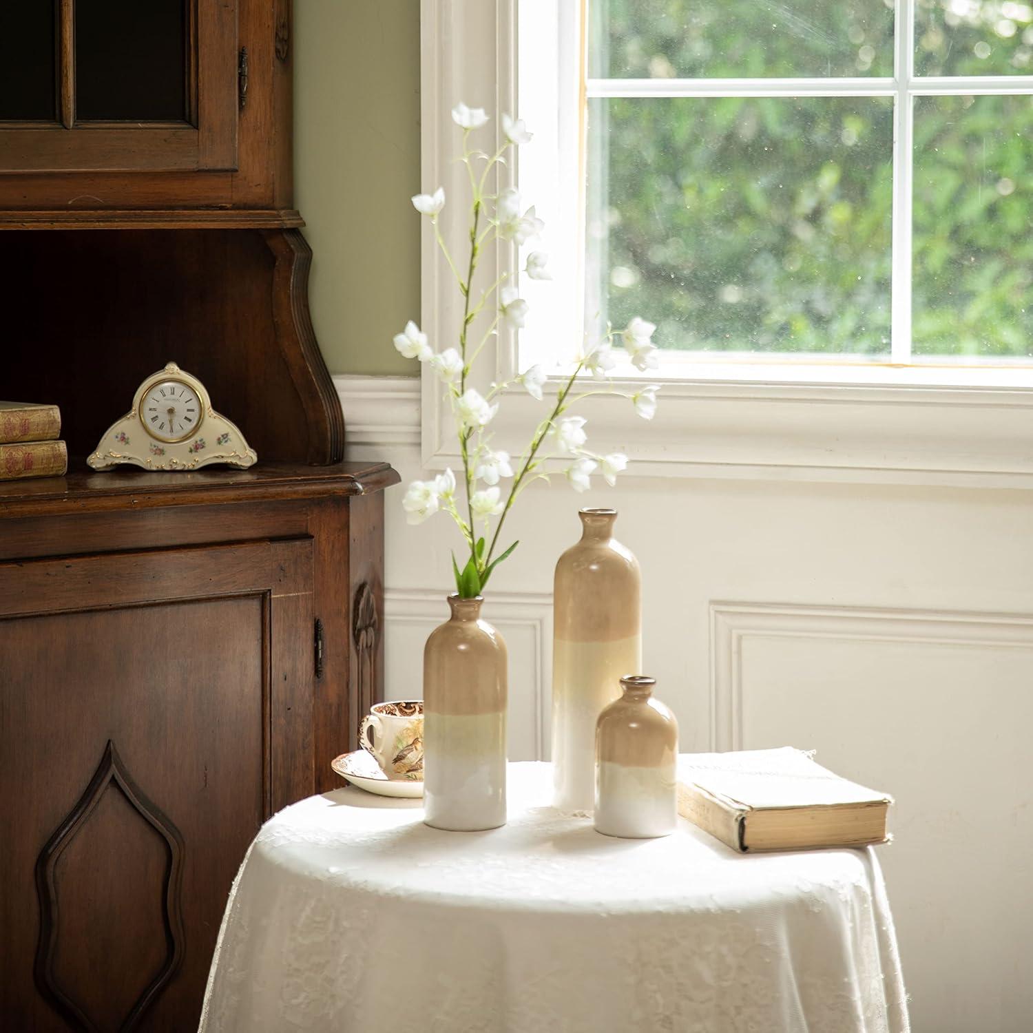 Beige Vasen Set Deko Vintage Hoch Keramik 25/19.5/13.5cm