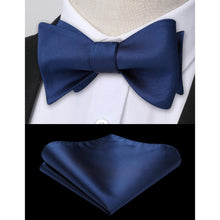 Herren Fliege mit Einstecktuch, Navy Blau, Jacquard, Handarbeit