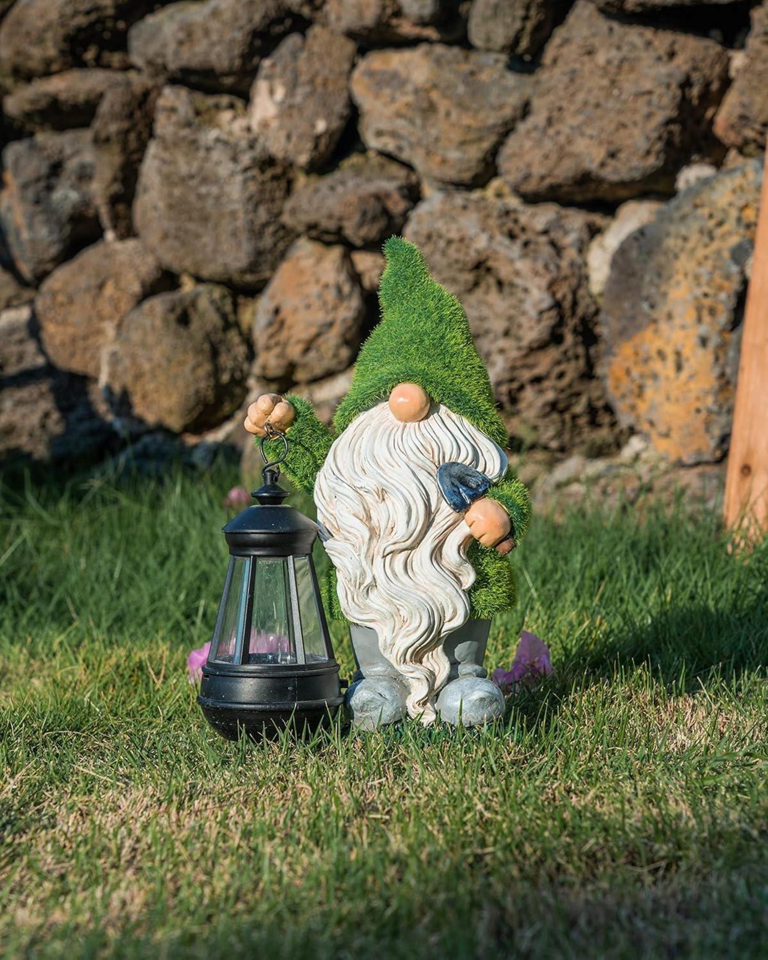 LED Solarlaterne Gartenzwerg 33cm Wetterfest Kunstharz Gartendeko