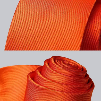 Herren Krawatten-Set mit Einstecktuch und Krawattenklammer Orange