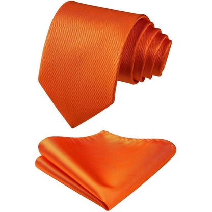 Herren Krawatten-Set mit Einstecktuch und Krawattenklammer Orange