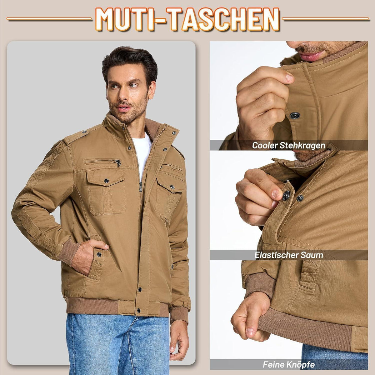 Herren Winterjacke Sherpa gefüttert Khaki XXL