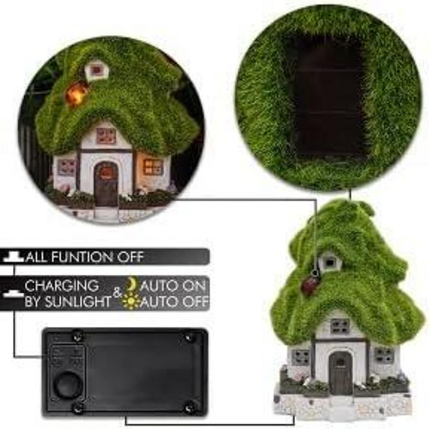 Solar Feenhaus mit LED Gartenbeleuchtung für Draußen 20cm Braun