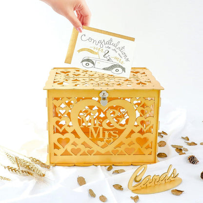 Vintage Hochzeit Geldbox mit Schloss - Groß Holz Kartenbox