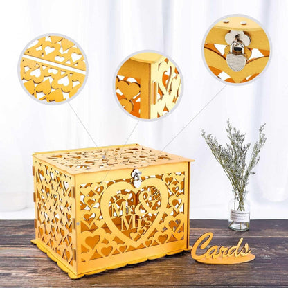 Vintage Holz Hochzeit Geld Briefbox mit Schloss - Groß - Mr & Mrs - Gold