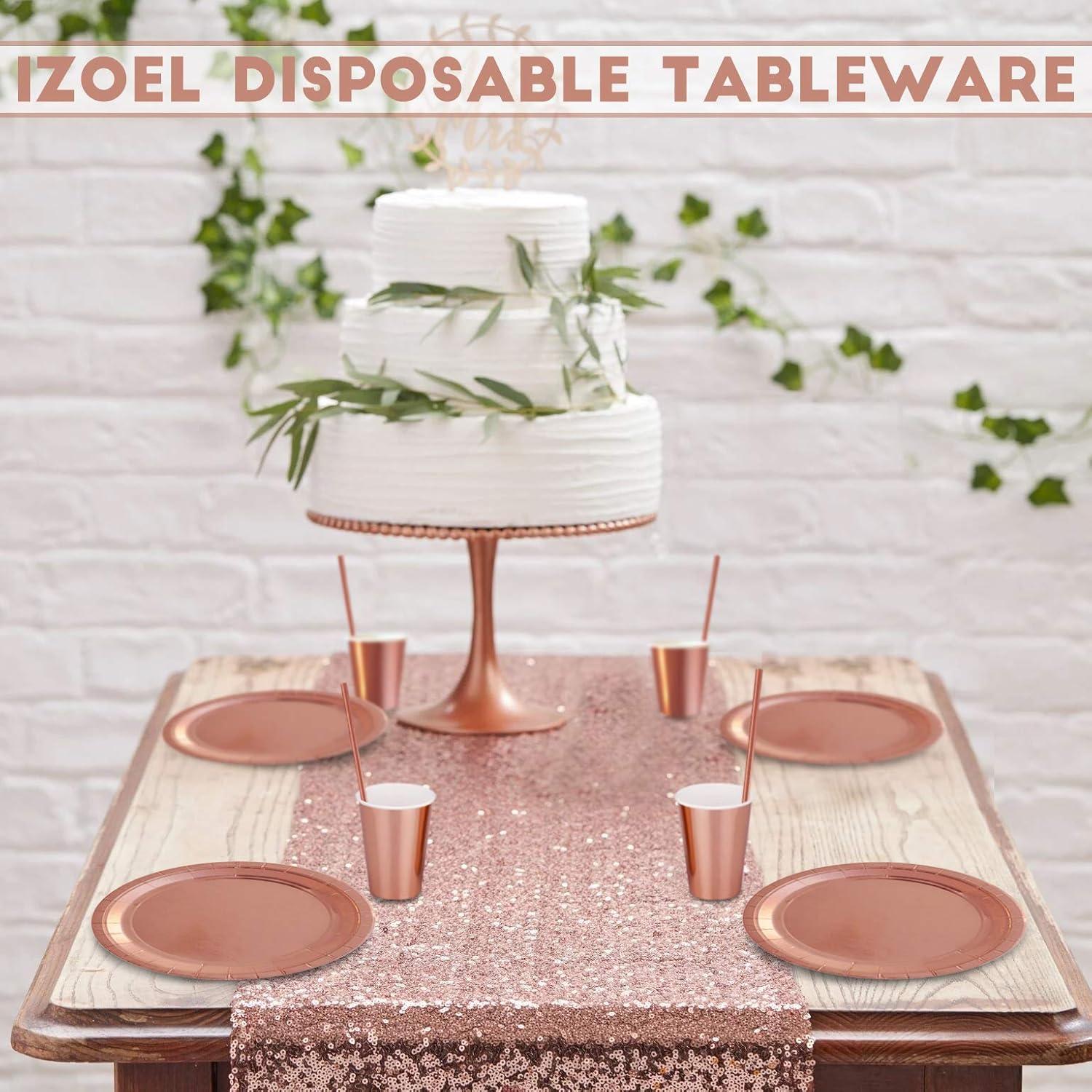 60x Rosegold Partyteller 22.8cm Pappteller Stabil Hochzeit Silvester