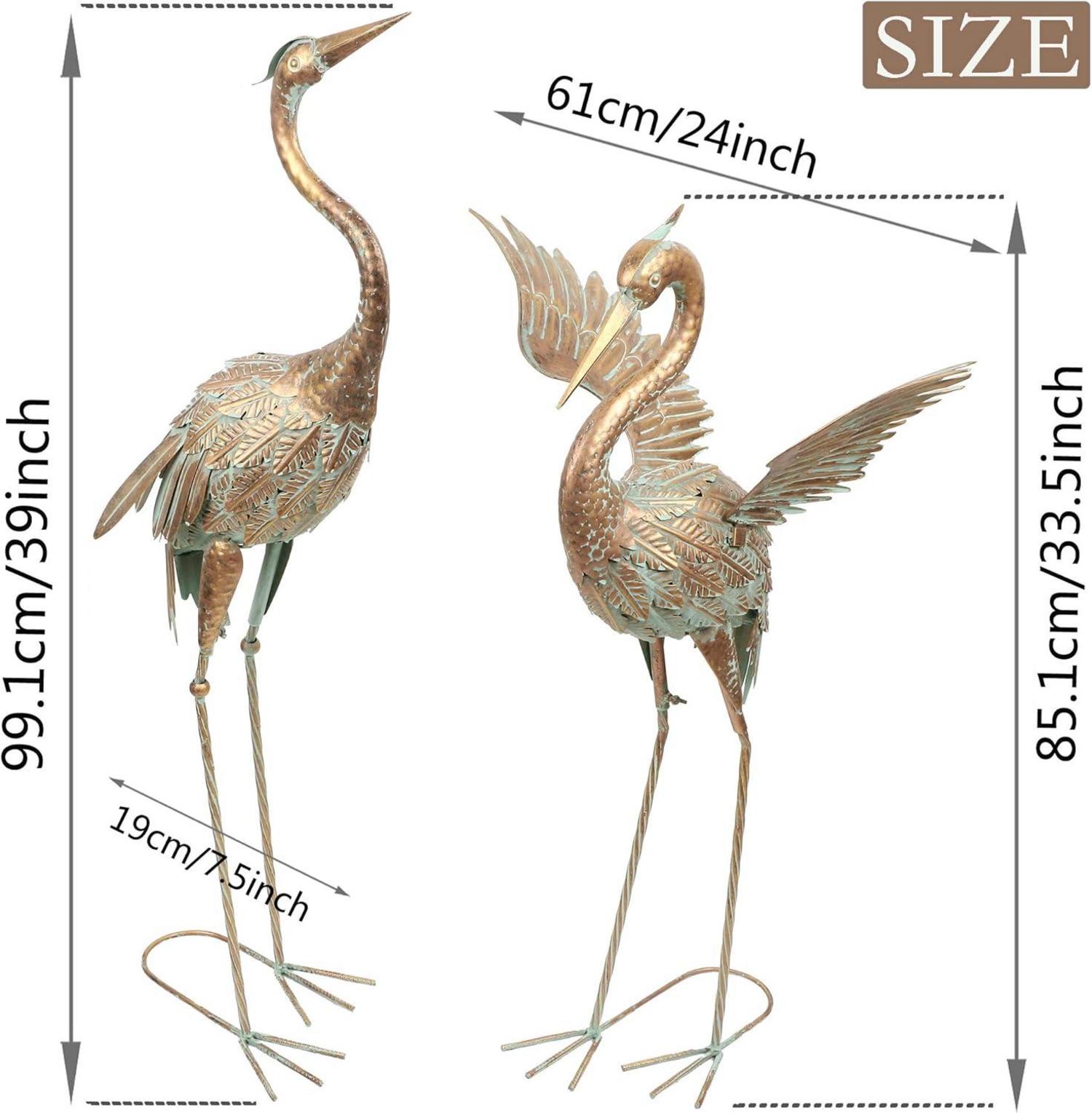 Gartendeko 2er Set Fischreiher Kraniche Metall Rost-Optik 99/85cm