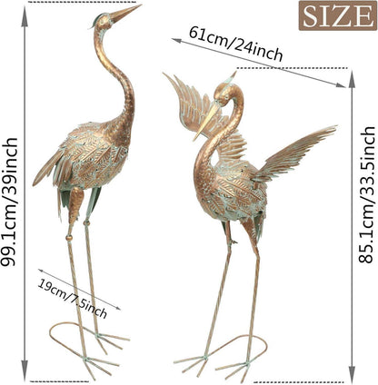 Gartendeko 2er Set Fischreiher Kraniche Metall Rost-Optik 99/85cm