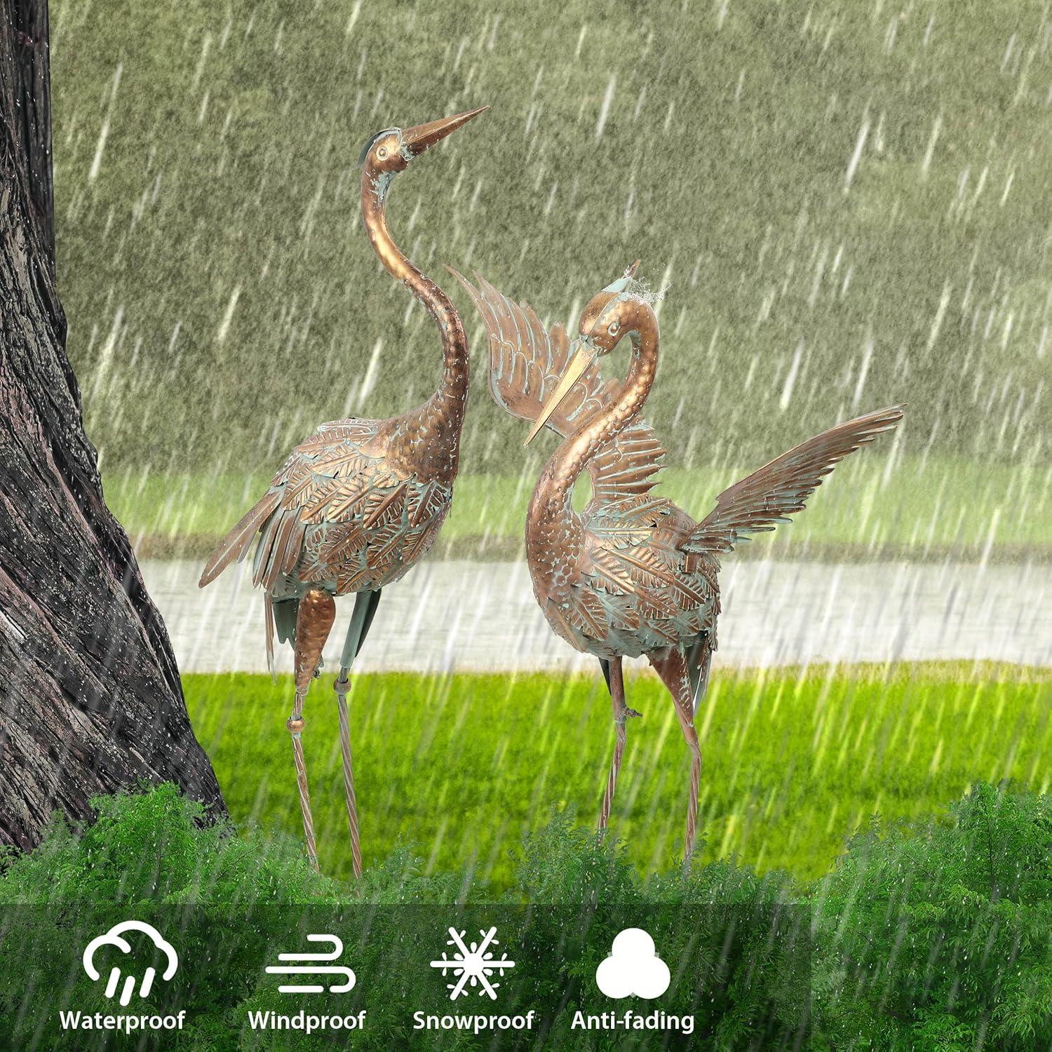 Gartendeko Fischreiher Kranich Metall 2er Set 99/85cm Rost-Optik