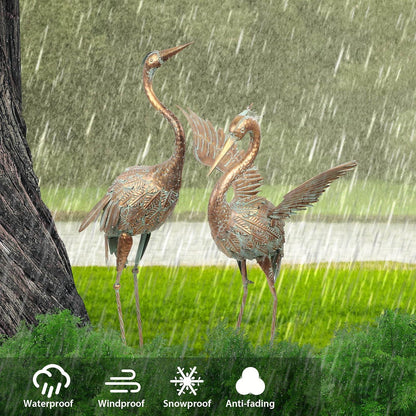 Gartendeko Fischreiher Kranich Metall 2er Set 99/85cm Rost-Optik