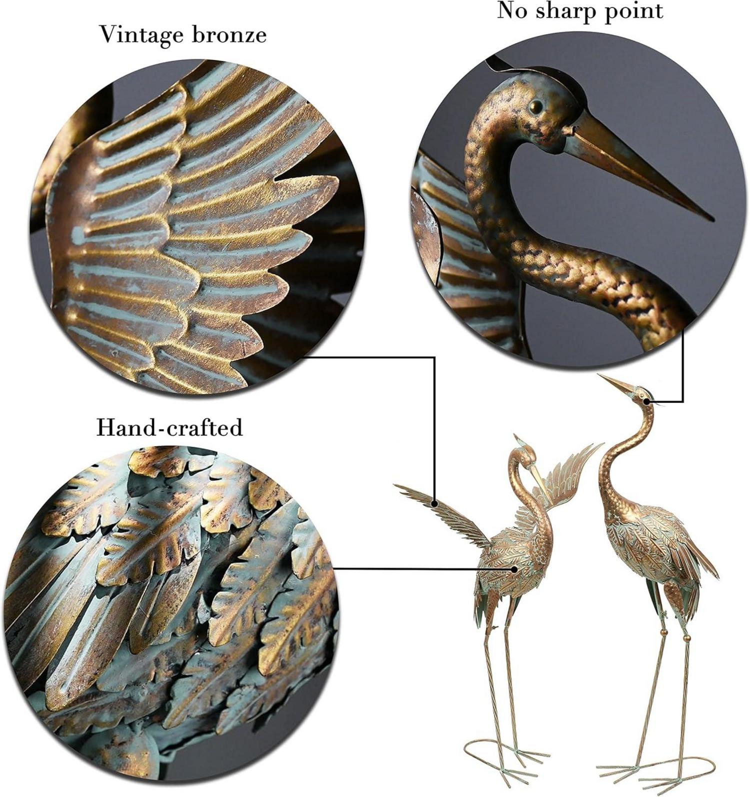 Gartendeko Fischreiher Kraniche für Teich 2er Set 99/85cm Rost-Optik