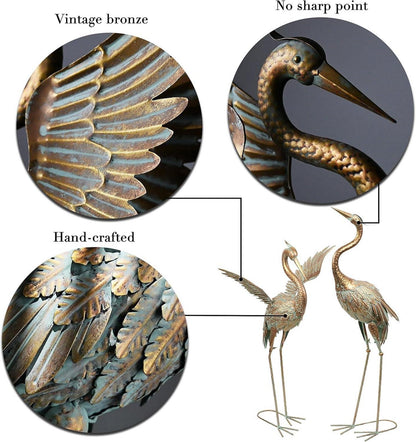 Gartendeko Fischreiher Kraniche für Teich 2er Set 99/85cm Rost-Optik