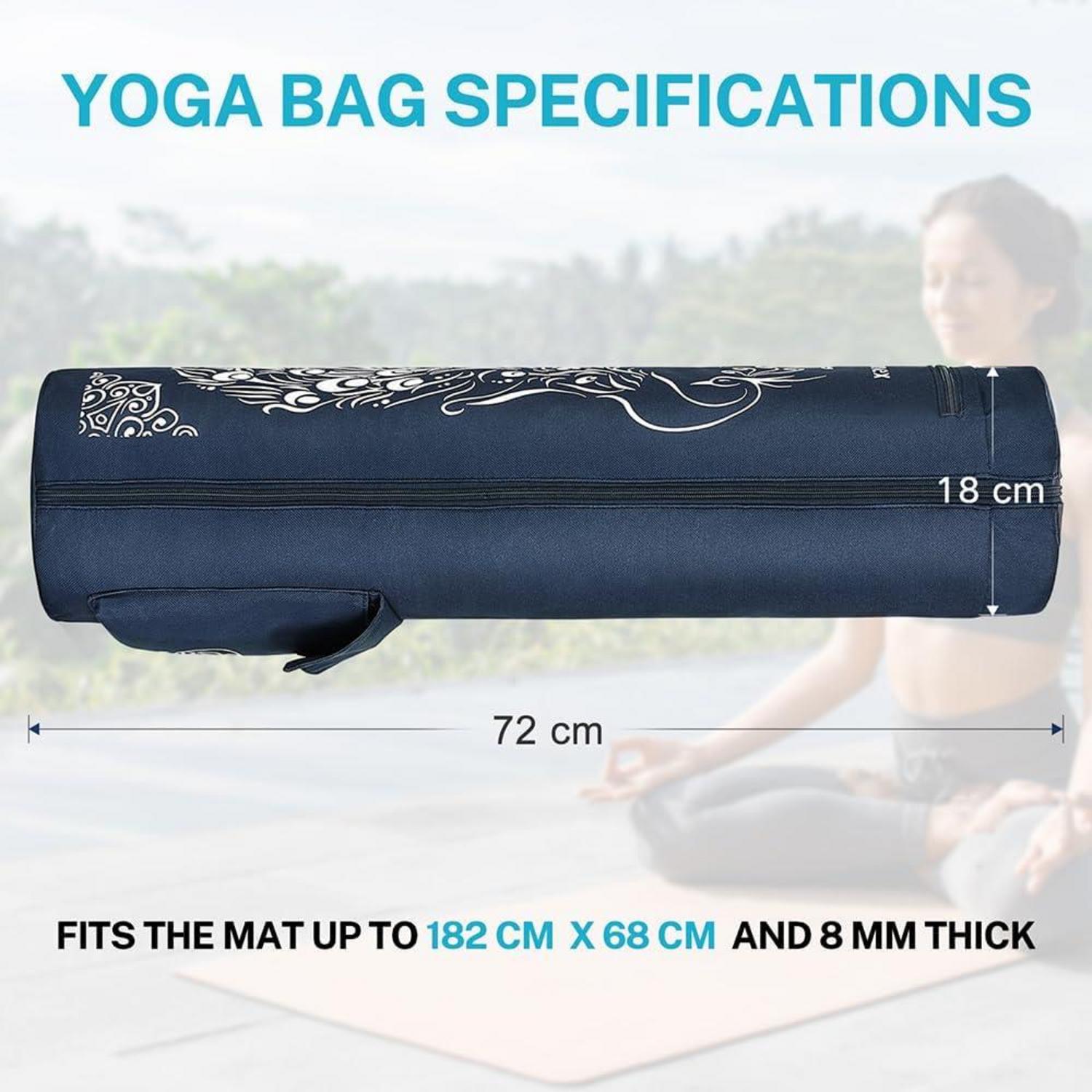 Yogatasche Dunkelblau mit Yoga-Mustern, 2 Fächer, Schultergurt