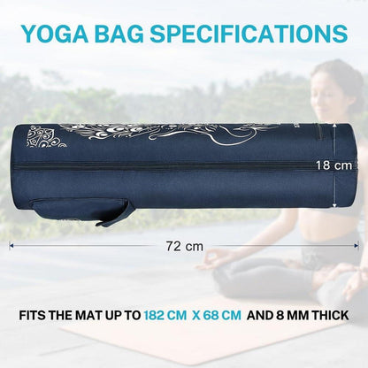 Yogatasche Dunkelblau mit Yoga-Mustern, 2 Fächer, Schultergurt