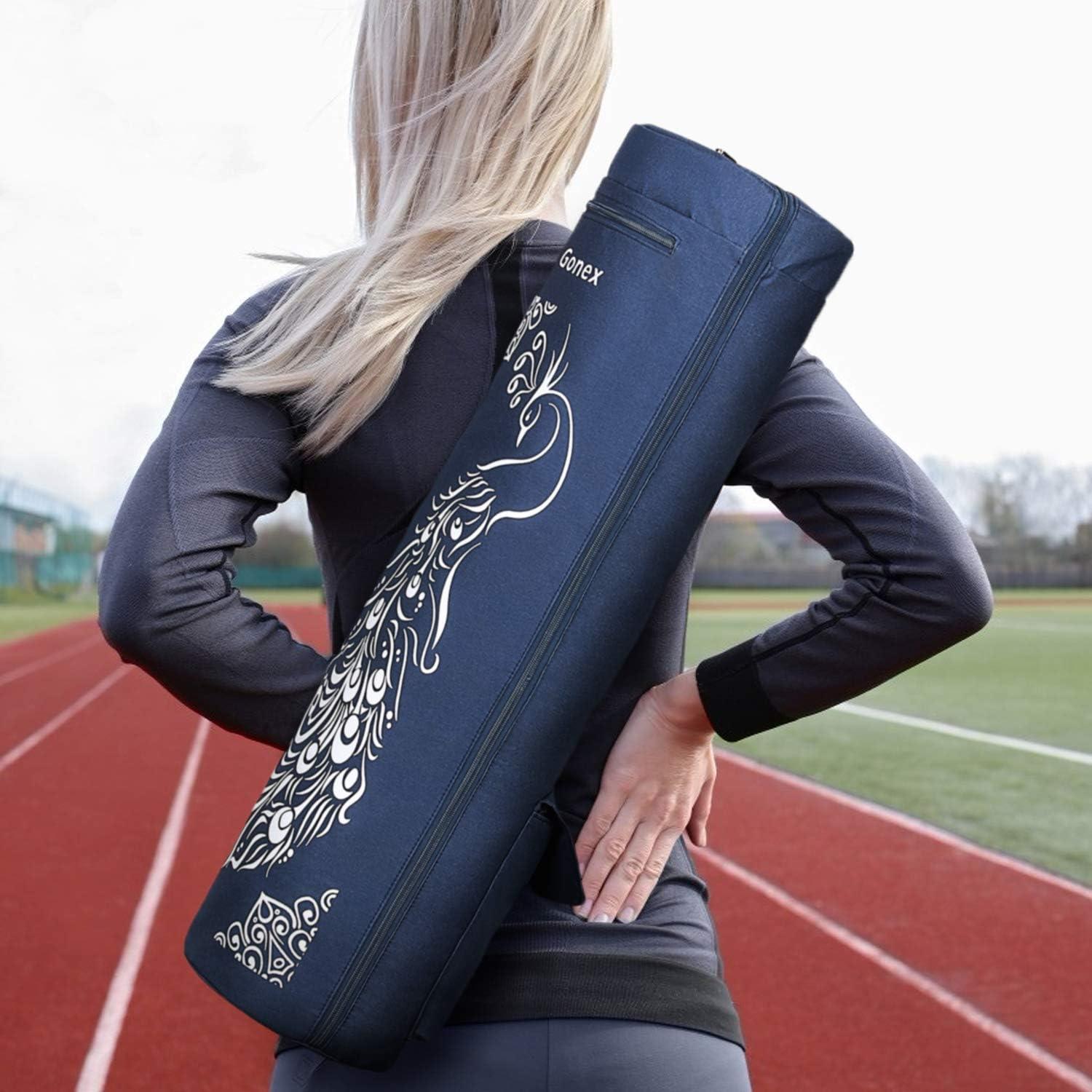 Yogatasche Dunkelblau mit Yoga-Mustern, 2 Fächer, Schultergurt
