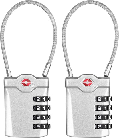 TSA Zahlenschloss Koffer, Gepäckschloss 4 Stellig, Kabelschloss 2