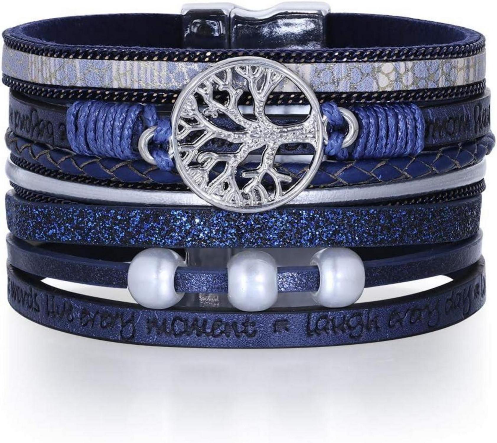 Handmade Bohemian Leder Wrap Armband Blau Trendiges Design