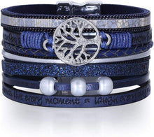 Handmade Bohemian Leder Wrap Armband Blau Trendiges Design