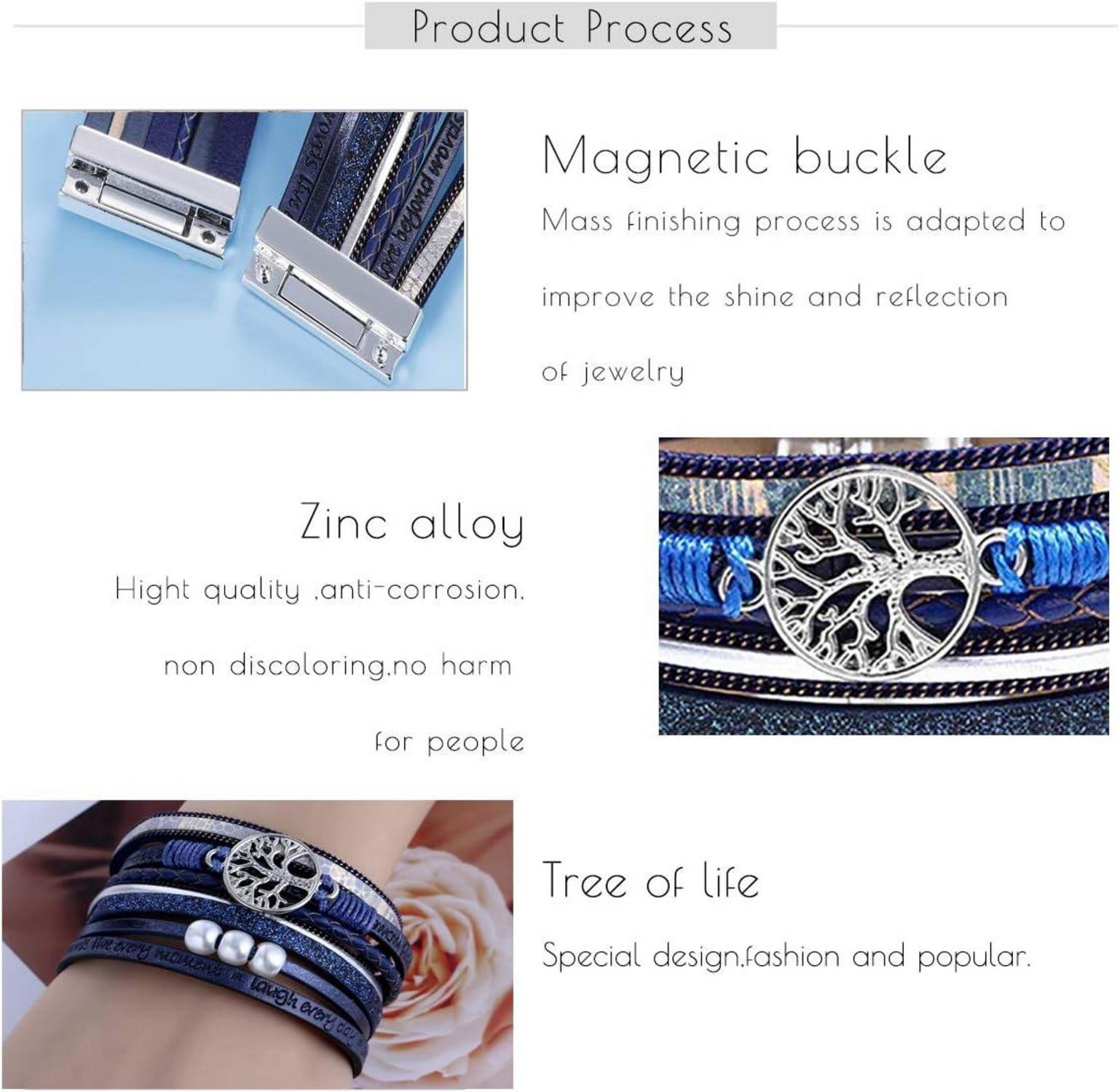 Handmade Bohemian Leder Wrap Armband Blau Trendiges Design