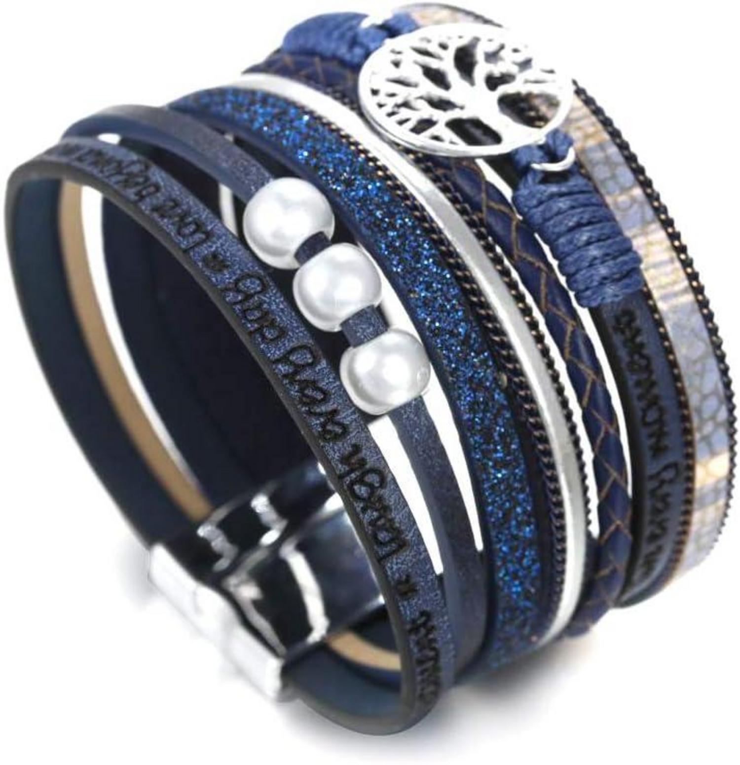 Leder Armband Bohemian Frauen Handmade Blau Armkette