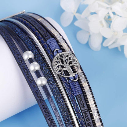 Handmade BOHO Lederarmband Blau Frauen Armkette Wrap