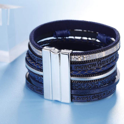 GW Wrap Armband Handmade Leder Frauen Blau Armreif Boho Perlen