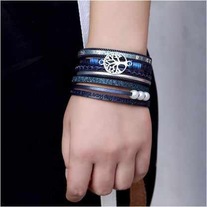 Handmade BOHO Lederarmband Blau Frauen Armkette Wrap